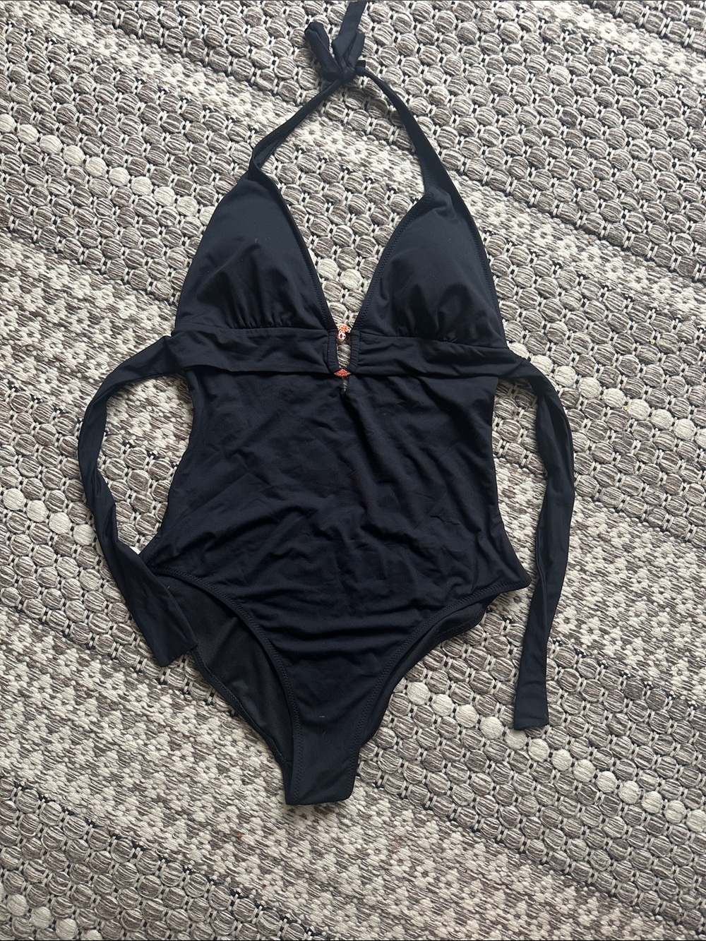 BCBGMaxAzria Black Halter One-Piece Swimsuit with Tie Back